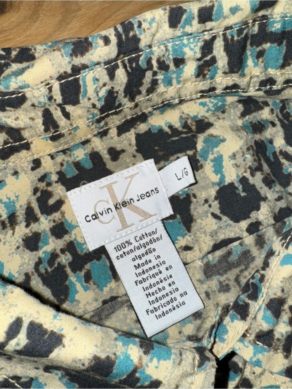 Calvin Klein Jeans y2k Splat All Print Short Sleeve Cotton button up tee sz. L